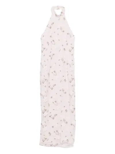 Rotate Birger Christensen Rotate Floral Mini Dress With Beaded Embellishment And High Neck For Women In Neutral