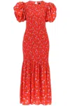 ROTATE BIRGER CHRISTENSEN ROTATE FLORAL PRINTED MAXI DRESS WITH PUFFED SLEEVES IN SATIN FABRIC