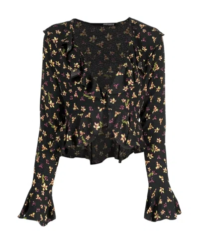 Rotate Birger Christensen Rotate Floral Printed Ruffled Blouse In White
