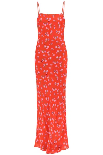Rotate Birger Christensen Rotate Floral Printed Satin Maxi Slip Dress. In Red