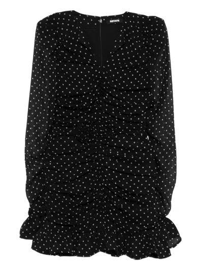 Rotate Birger Christensen Rotate Floral-dot Pattern Long Sleeve Dress With Ruched Detail (size 34) In Black