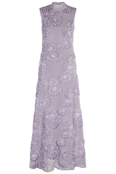 Rotate Birger Christensen Rotate Flower Mesh Maxi Dress In Purple