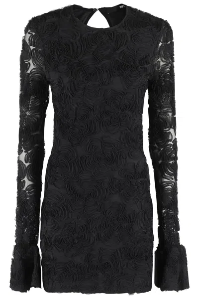 Rotate Birger Christensen Rotate Flower Mesh Mini Dress In Black