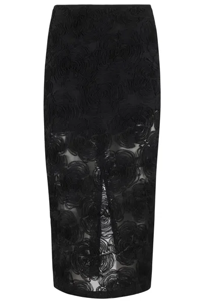 Rotate Birger Christensen Rotate Flower Mesh Pencil Skirt In Black