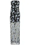 Rotate Birger Christensen Fitted Strapless Evening Dress With Floral Embroidery In Black