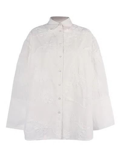 Rotate Birger Christensen Rotate Flower Oversized Shirt Bright White (oversized Fit) In Gray