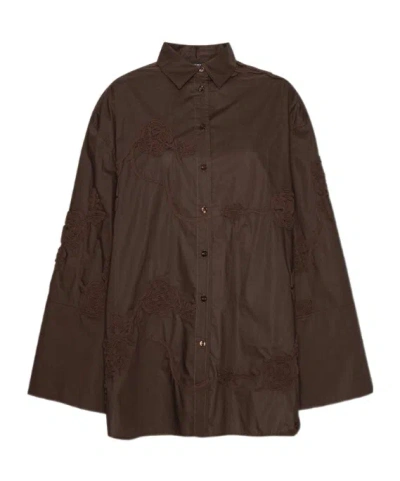 Rotate Birger Christensen Rotate Flower Oversized Shirt In Brown