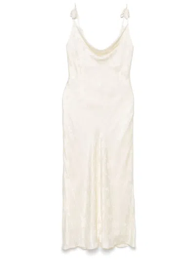 Rotate Birger Christensen Rotate Flowing Floral Maxi Dress With Cowl Neckline And Bow Straps In White