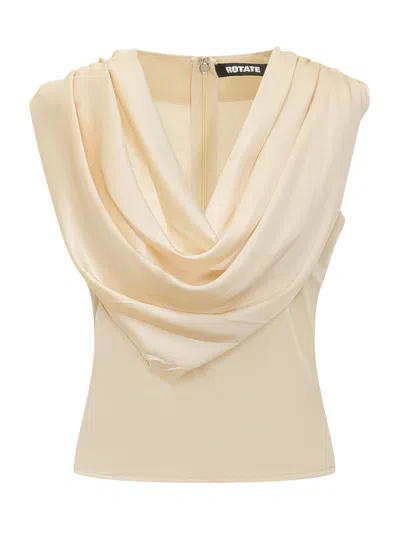 Rotate Birger Christensen Rotate Flowy Draped Top With Oversized Neck In Neutral