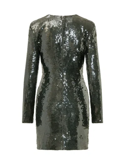 Rotate Birger Christensen Rotate Glamorous Sequined Long Sleeve Mini Dress In Black Olive
