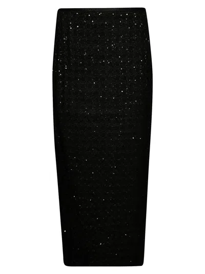 Rotate Birger Christensen Tweed High-waisted Midi Skirt In Black