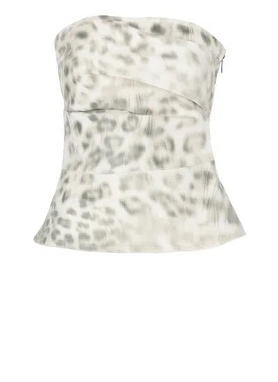 Rotate Birger Christensen Butter Leopard Print Denim Top In Gray