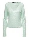 Rotate Birger Christensen Rotate Green Long Sleeve Top With All-over Sequins In Recycled Fabric Woman In Multicolor