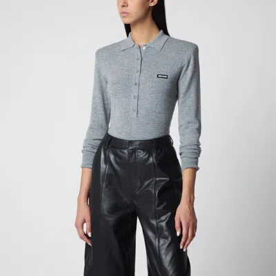 Rotate Birger Christensen Rotate Grey Wool Long-sleeve Polo Shirt In Gray