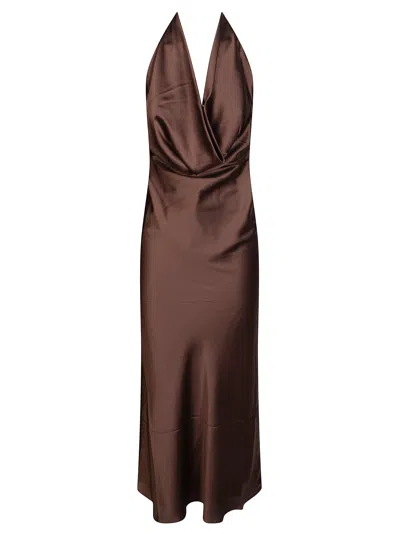 Rotate Birger Christensen Rotate Halterneck Chiffon Mini Ruffle Dress In Brown