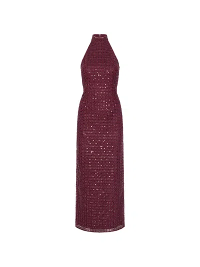Rotate Birger Christensen Rotate Halterneck Mini Dress With Back Zip Closure And Slit - Size 34 In Burgundy