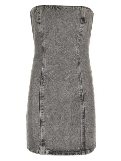Rotate Birger Christensen Denim Mini Dress With Rhinest In Grey