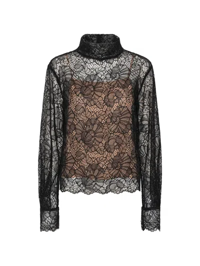 Rotate Birger Christensen Rotate High Neck Blouse With Voluminous Sleeves - Size 34 In Nero