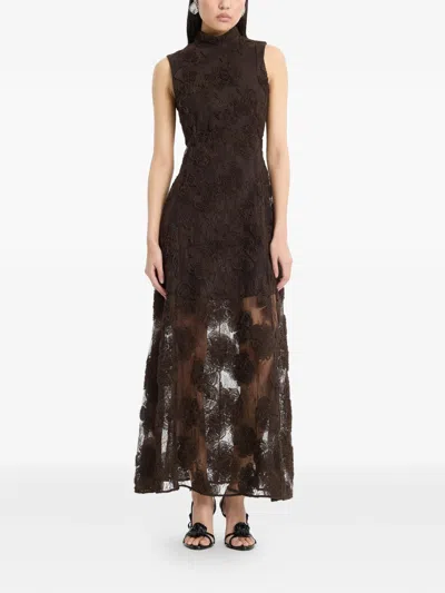 Rotate Birger Christensen Rotate High Neck Mini Dress With Back Zip Closure - Size 34 In Brown