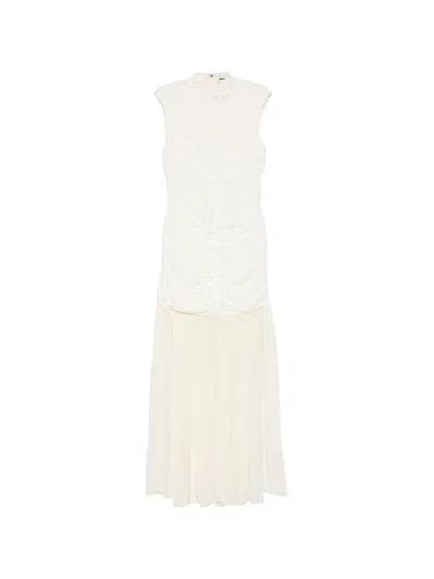 Rotate Birger Christensen Rotate High Neck Sleeveless Dress With Gathered Details In White