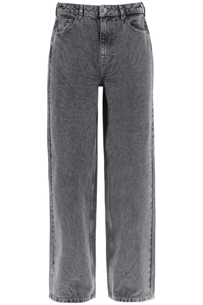 Rotate Birger Christensen Hoch Sitzende Karottenjeans Mit Kristallverzierung In Anthrazit