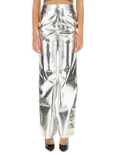 Rotate Birger Christensen Rotate High-waisted Metallic Finish Straight Leg Pants In Silver