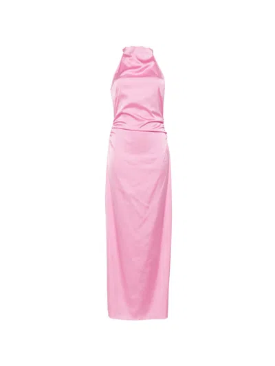 Rotate Birger Christensen Rotate High-neck Gathered Mini Dress With Back Zip In Pink