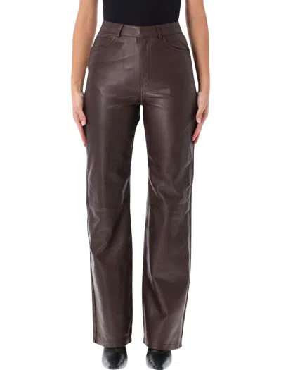 Rotate Birger Christensen Rotate High-waist Straight Lamb Leather Pants For Women In Brown