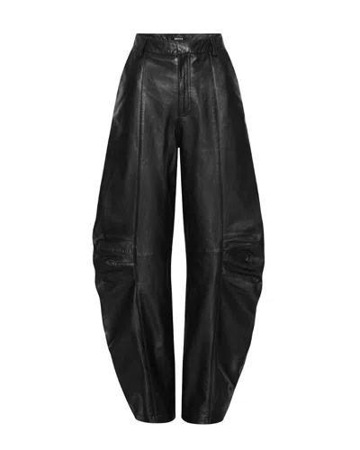Rotate Birger Christensen Rotate High-waisted Wide-leg Leather Trousers In Black