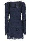 Rotate Birger Christensen Rotate Intricate Lace Dress With Wide Neckline In Blue