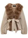 Rotate Birger Christensen Giacca Con Collo In Pelliccia Sintetica Beige In Multi