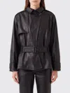 Rotate Birger Christensen Giacca Biker In Pelle Di Agnello Marrone Scuro Con Cintura Rotate In Brown