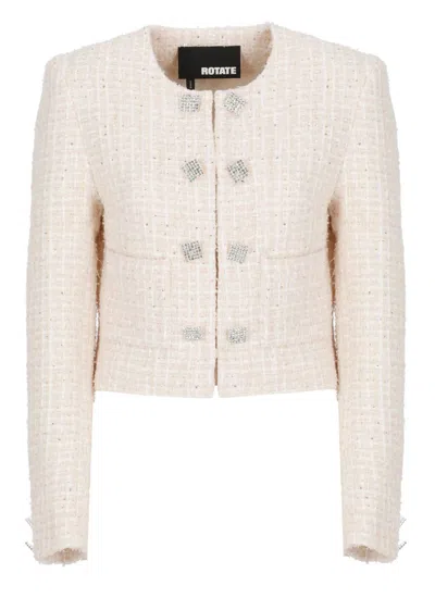 Rotate Birger Christensen Boucle Cropped Jacket In Pink