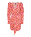 Rotate Birger Christensen Rotate Jacquard Flower Printed Mini Wrap Dress In Pink
