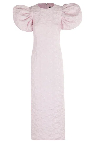 Rotate Birger Christensen Rotate Jacquard Midi Puffy Dress In Pink