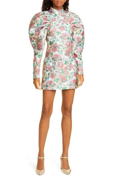 Rotate Birger Christensen Rotate Kim Floral Jacquard Long Puff Sleeve Minidress In Multi