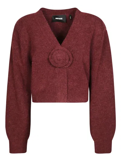 Rotate Birger Christensen Rotate Knit Puffsleeve Cardigan In Burgundy