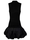 Rotate Birger Christensen Black Knit Racer Cut Dress With High Neck And Flared Skirt In Black