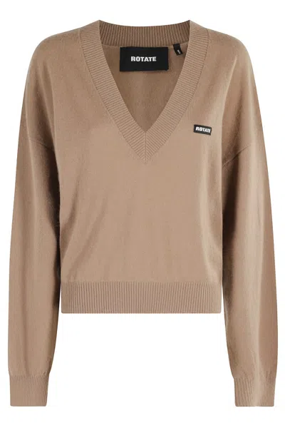 Rotate Birger Christensen Rotate Knit V-neck Sweater In Brown