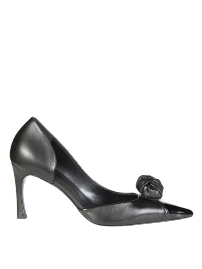 Rotate Birger Christensen Smooth Leather Knot Pointed Toe Pumps In Animal Print
