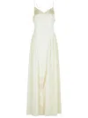 Rotate Birger Christensen White Maxi Dress With Draped Neckline And All-over Paillettes In Polyester Woman In White