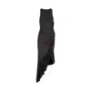 Rotate Birger Christensen Rotate Ladies Black Gathered Asymmetric Midi Dress In Black