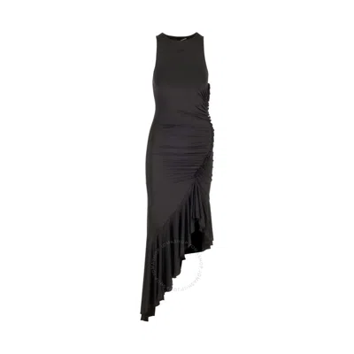 Rotate Birger Christensen Rotate Ladies Black Gathered Asymmetric Midi Dress