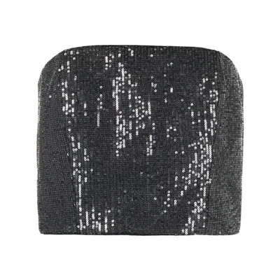 Rotate Birger Christensen Rotate Ladies Black Sequin-embellished Strapless Crop Top