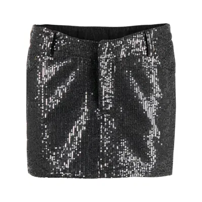 Rotate Birger Christensen Rotate Ladies Black Sequin Twill Mini Skirt