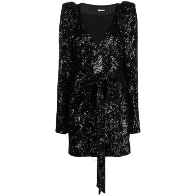 Rotate Birger Christensen Sequinned-tulle Wrap Minidress In Black