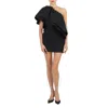 Rotate Birger Christensen Taft One-shoulder Ruffled Taffeta Mini Dress In Black