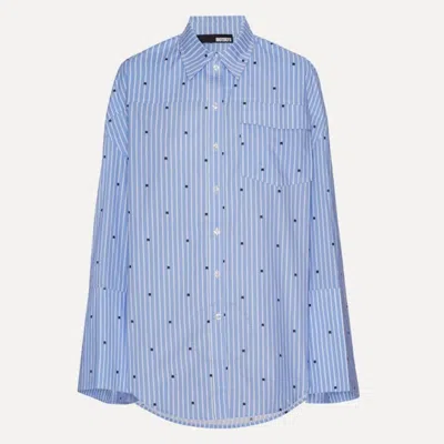 Rotate Birger Christensen Rotate Ladies Blue Logo Stripe Oversized Shirt