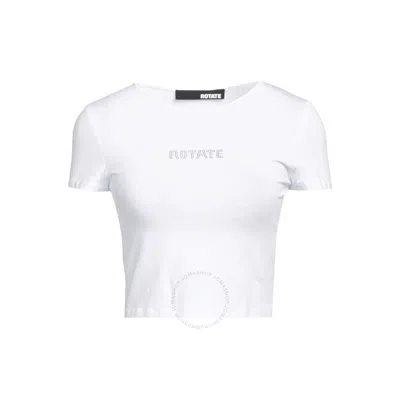 ROTATE BIRGER CHRISTENSEN ROTATE LADIES BRIGHT WHITE LOGO APPLIQUE CROPPED T-SHIRT