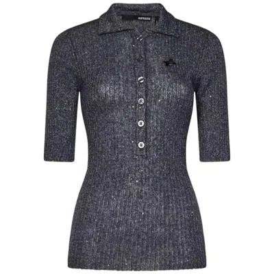 ROTATE BIRGER CHRISTENSEN ROTATE LADIES MAGNET SEQUIN KNIT POLO SHIRT